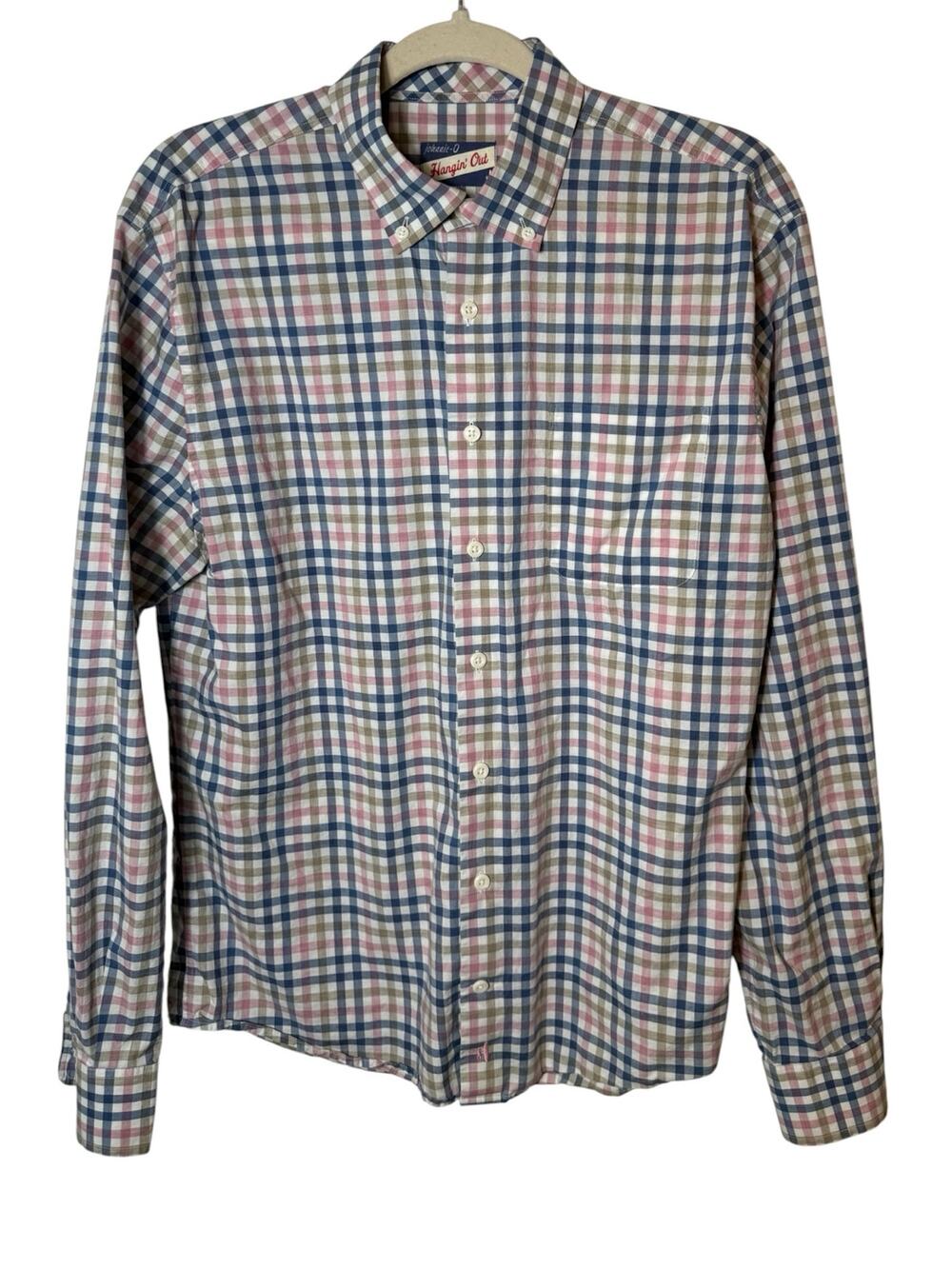 Johnnie O M Pastel Plaid Preppy Button Up 100% Cotton EUC Country Club Normcore